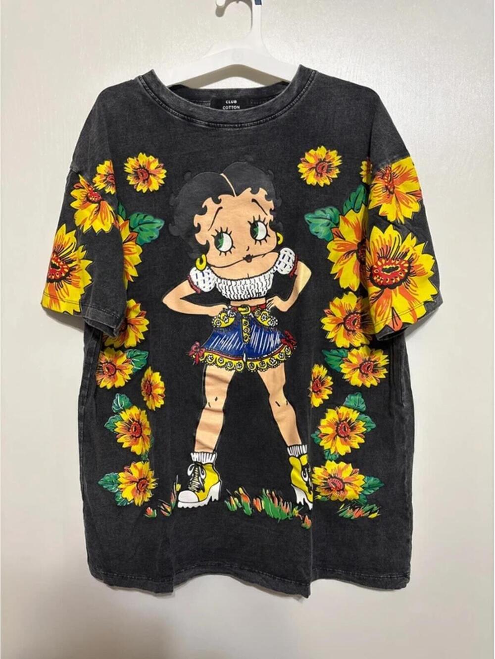Acid Wash Sunflower Graphic Tee Club Cotton One Size